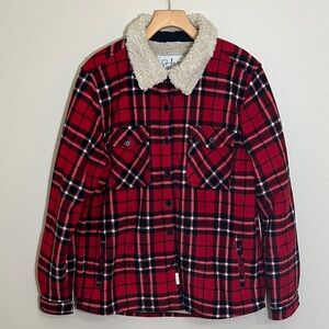 Soho Threads Red Plaid Jacket with Sherpa Collar